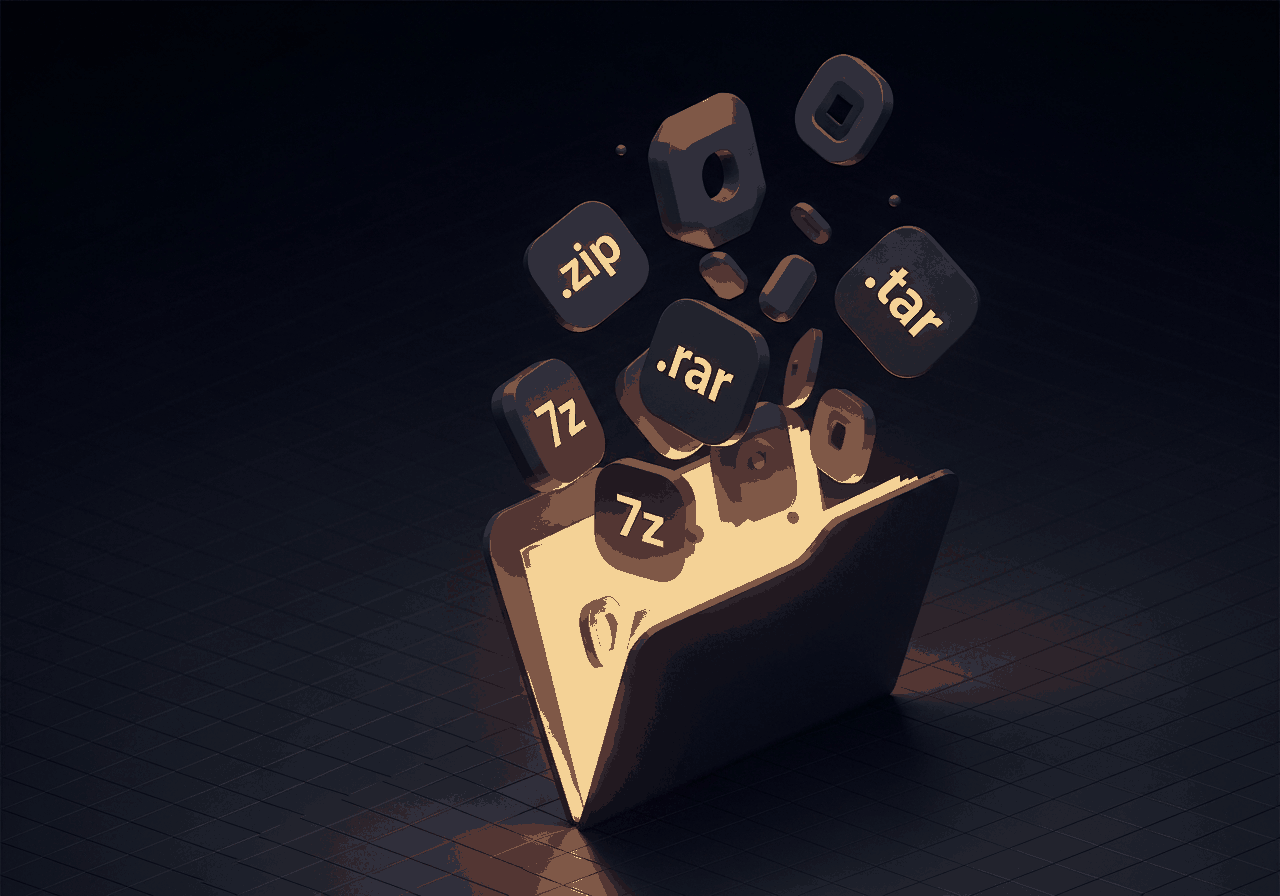 Stylized illustration of an archive being unpacked