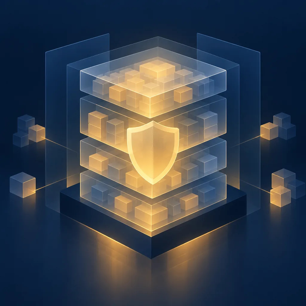 Illustration of files flowing into a layered backup vault