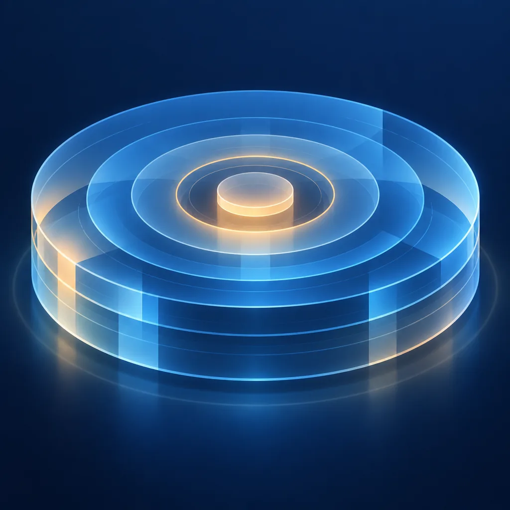 Illustration of stacked disk platters forming a virtual drive shape
