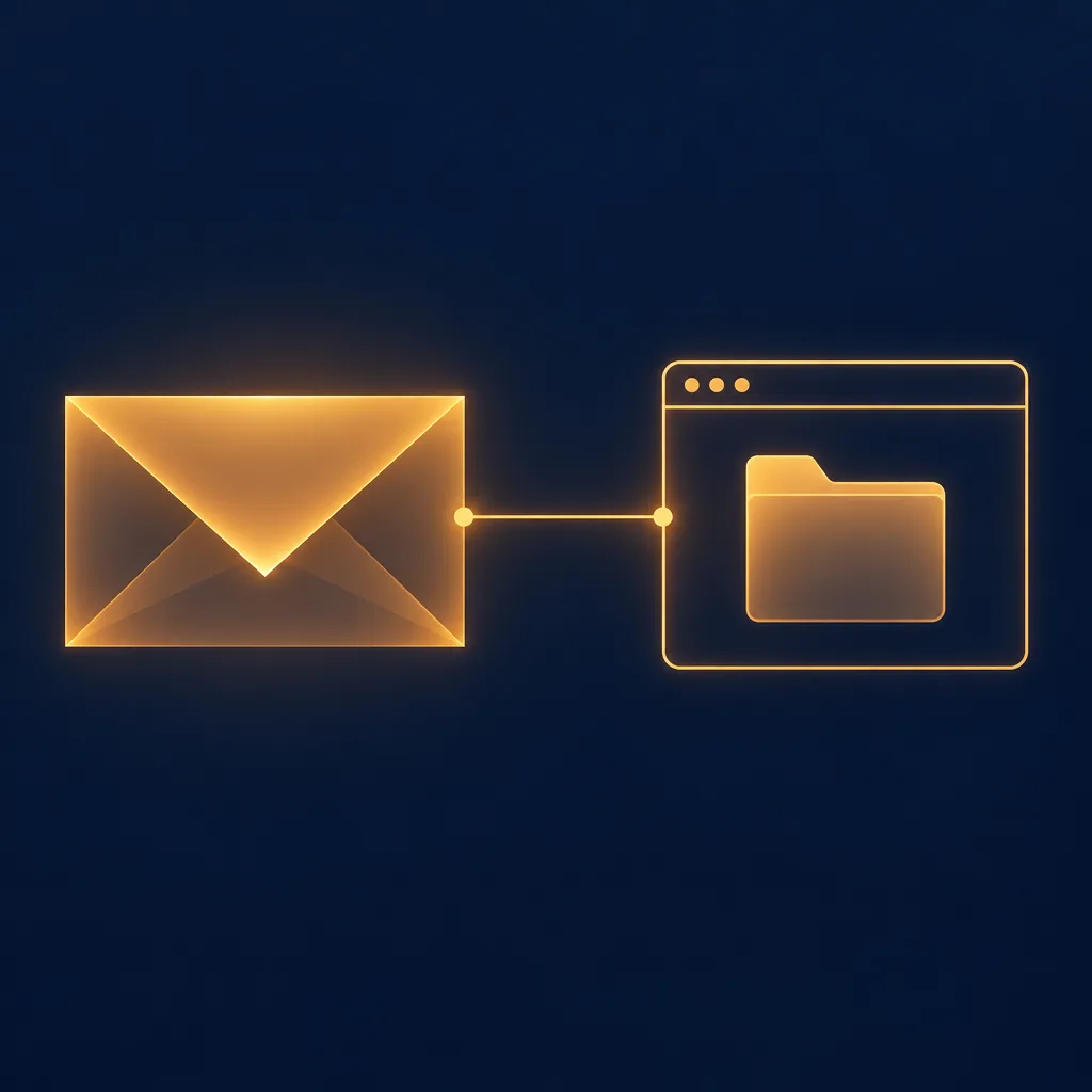 Illustration of an envelope and a browser window connected by a line
