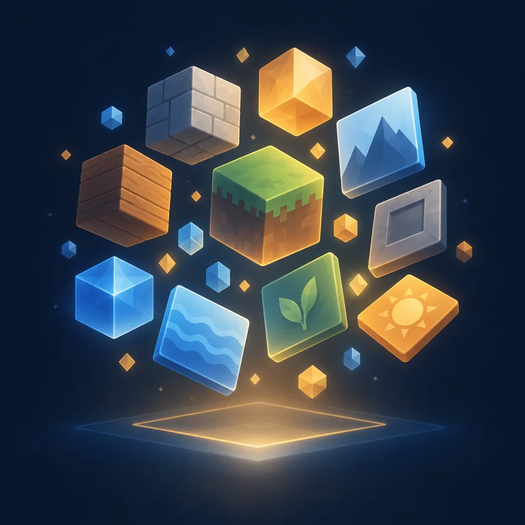 Illustration of geometric building-block shapes representing game data
