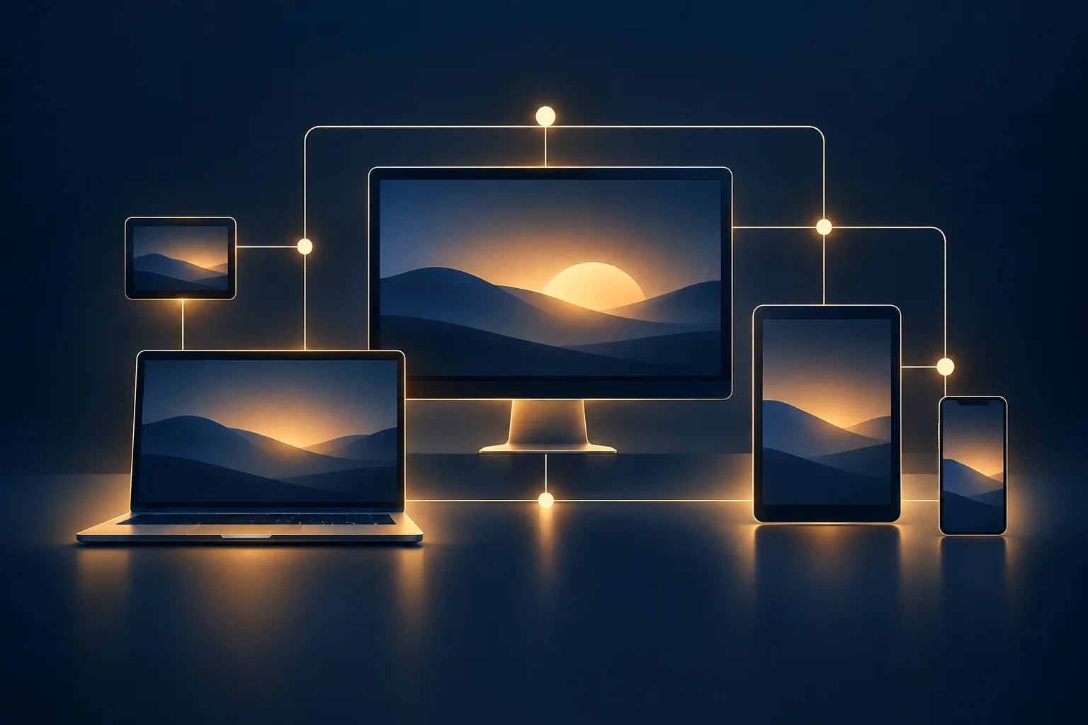 Illustration of layered device screens representing different operating systems