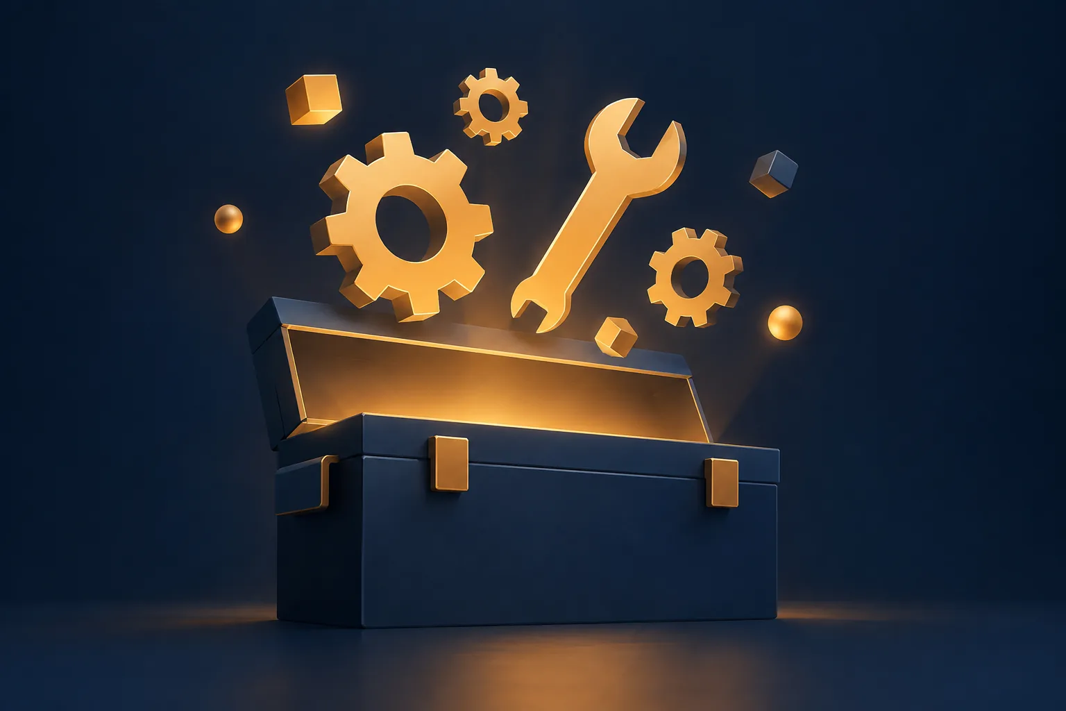 Illustration of a toolbox of archiving utilities on a workbench